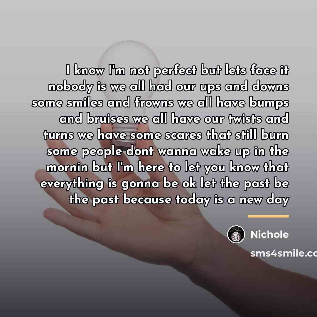 “I know I'm not perfect but lets face it nobody…” quote by Nichole