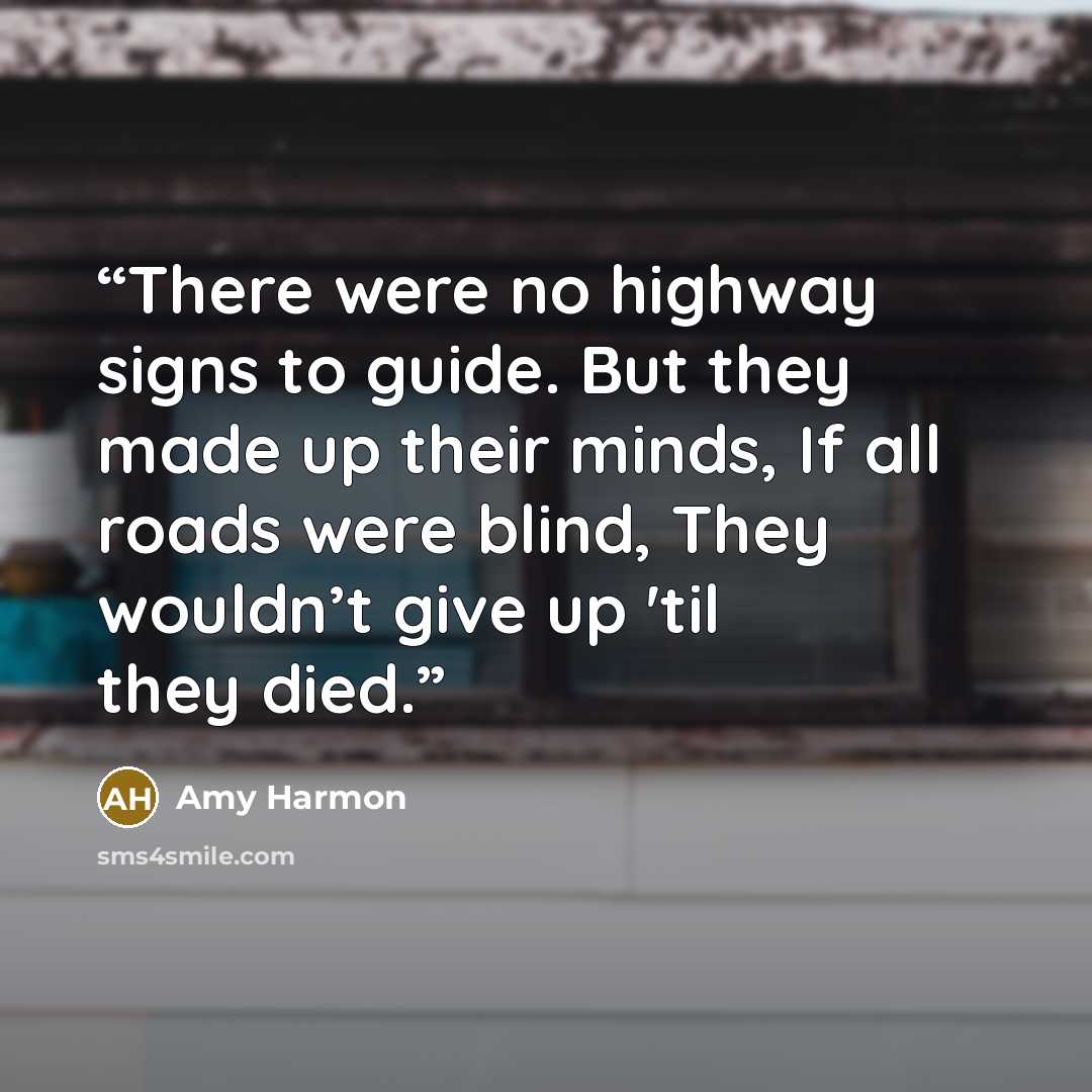 “There were no highway signs to guide. But they made up their minds, If all roads were blind, They wouldn’t give up 'til they died.” quote by Amy Harmon