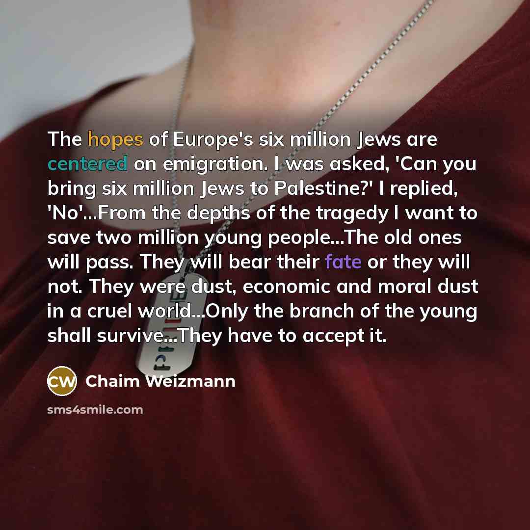 “The hopes of Europe's six million Jews are centered on…” quote by Chaim Weizmann