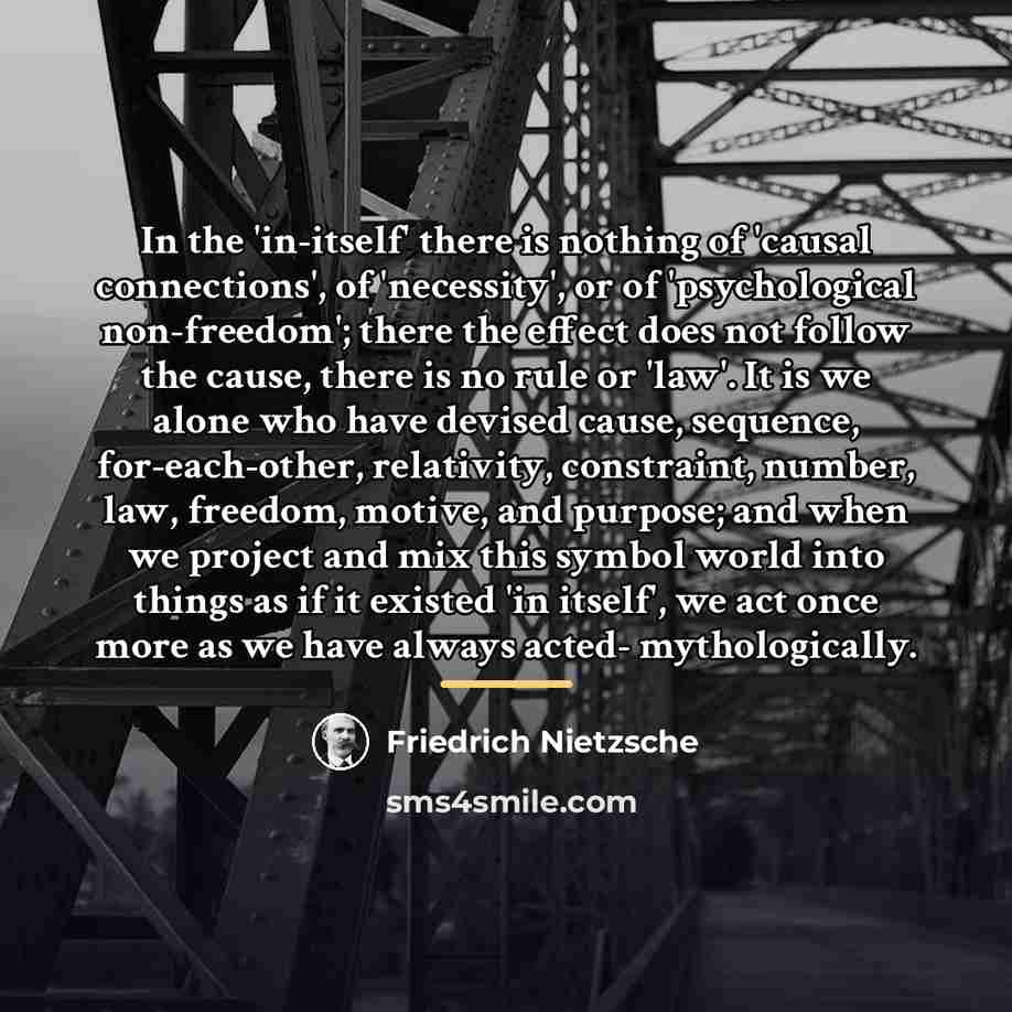 “In the 'in-itself' there is nothing of 'causal connections', of…” quote by Friedrich Nietzsche