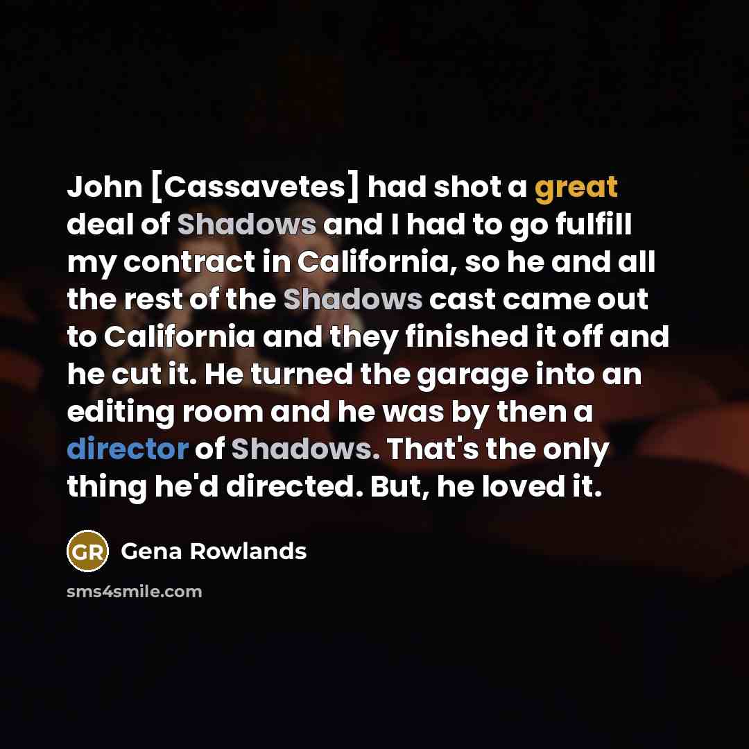 “John [Cassavetes] had shot a great deal of Shadows and…” quote by Gena Rowlands