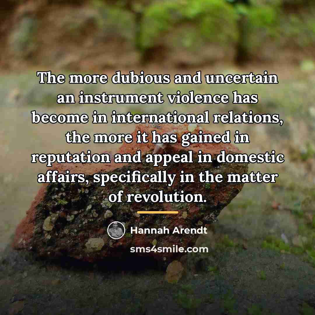 “The more dubious and uncertain an instrument violence has become…” quote by Hannah Arendt