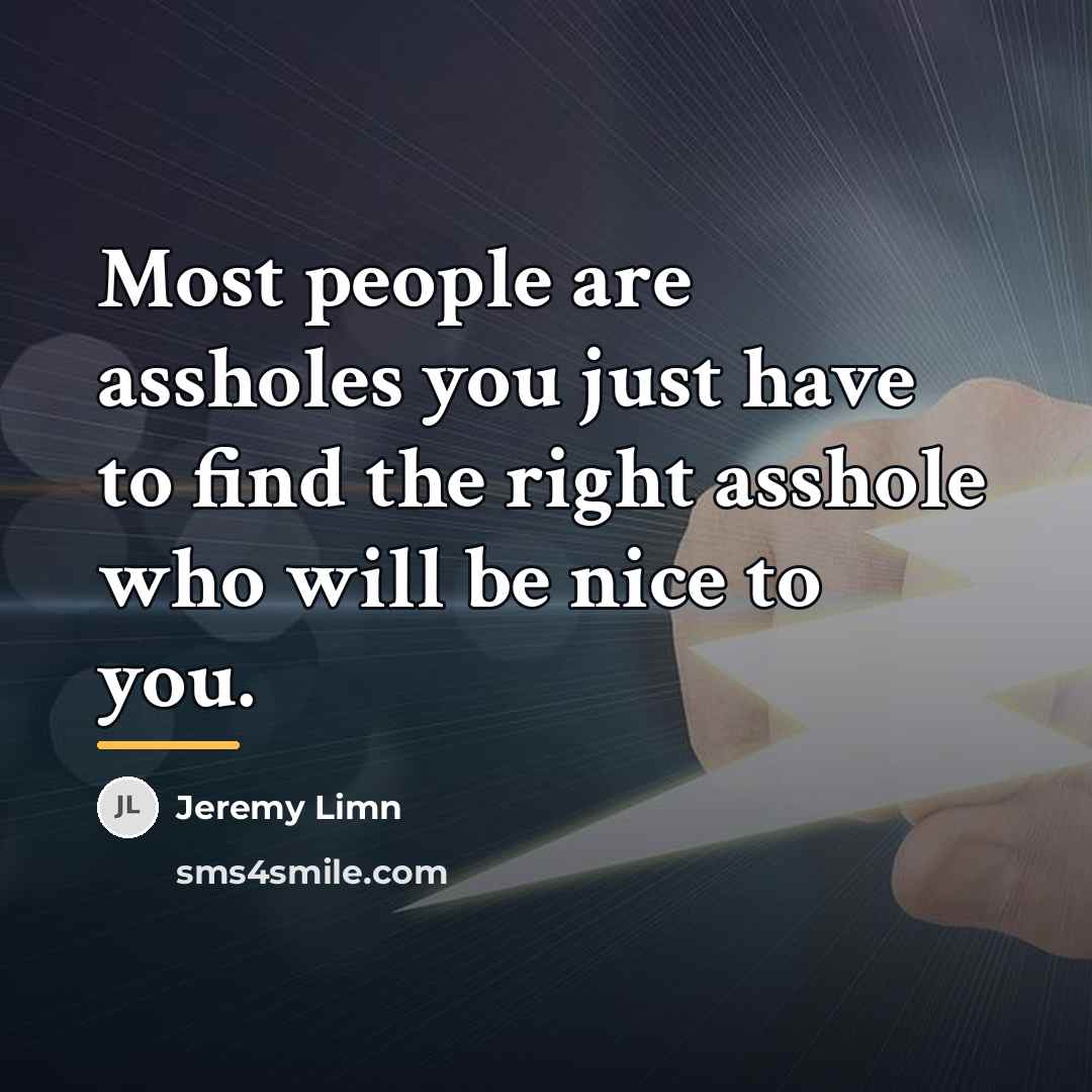 “Most people are assholes you just have to find the…” quote by Jeremy Limn