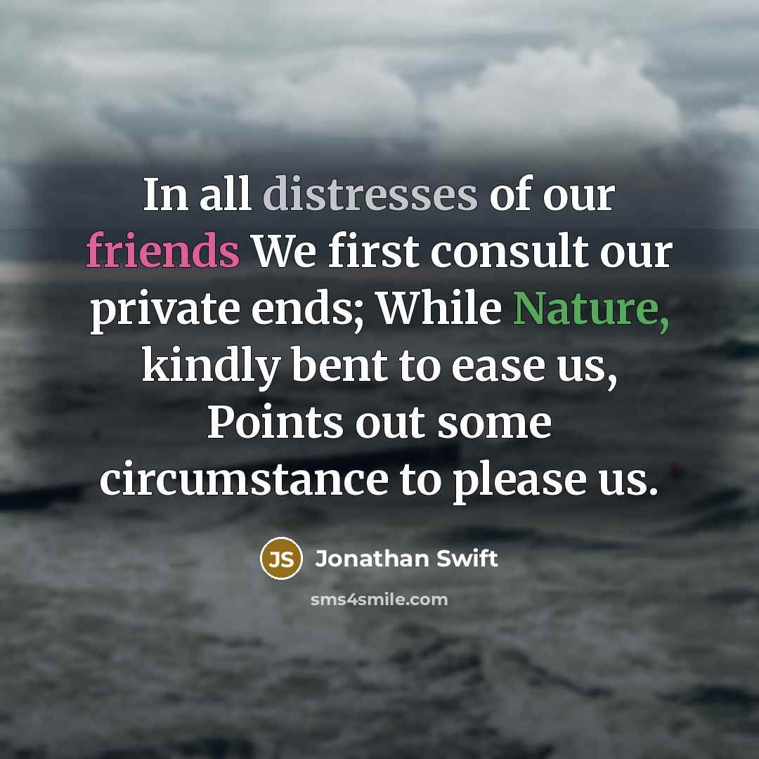 “In all distresses of our friends We first consult our…” quote by Jonathan Swift