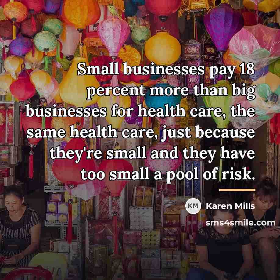 “Small businesses pay 18 percent more than big businesses for…” quote by Karen Mills