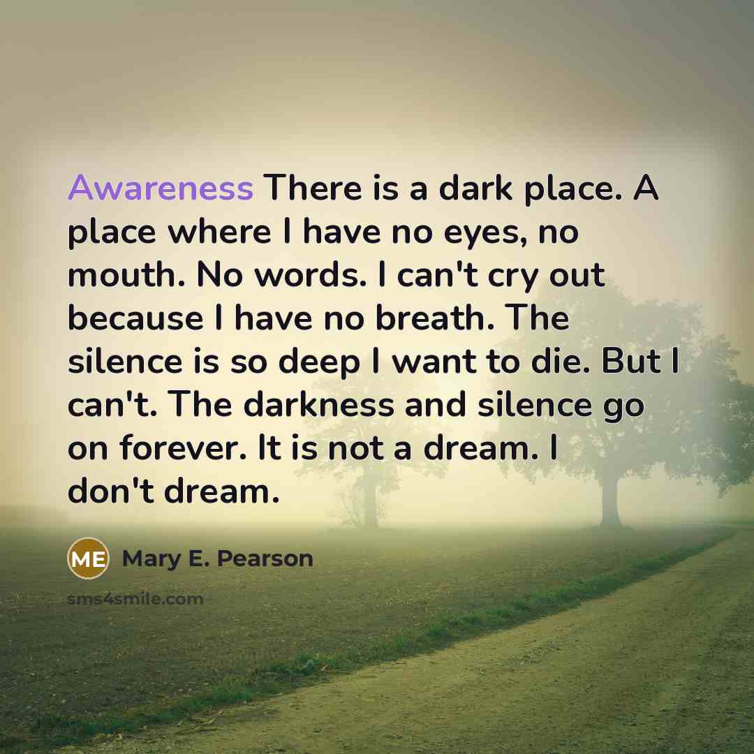 “Awareness There is a dark place. A place where I…” quote by Mary E. Pearson