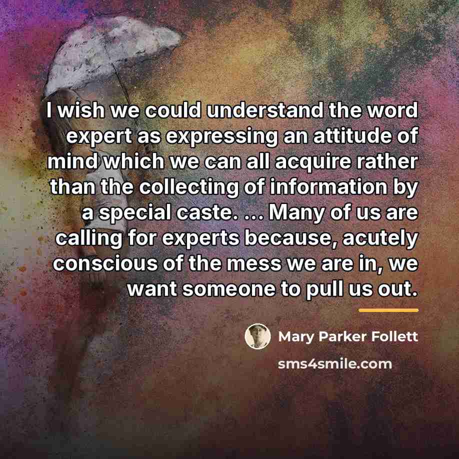 “I wish we could understand the word expert as expressing…” quote by Mary Parker Follett