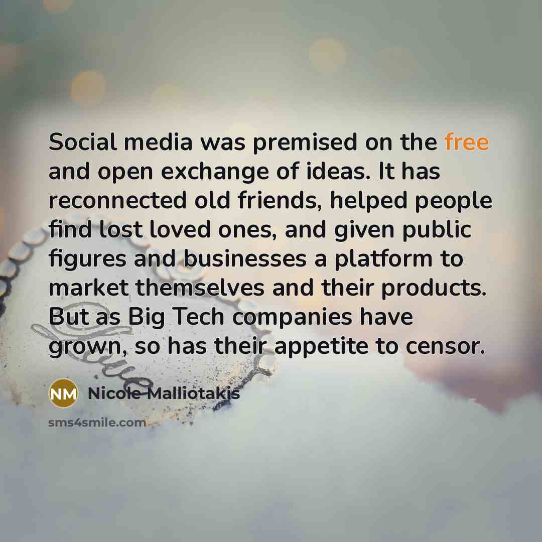 “Social media was premised on the free and open exchange…” quote by Nicole Malliotakis