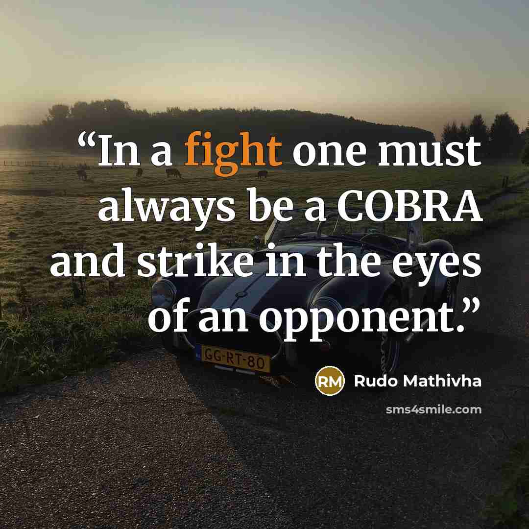 “In a fight one must always be a COBRA and strike in the eyes of an opponent.” quote by Rudo Mathivha