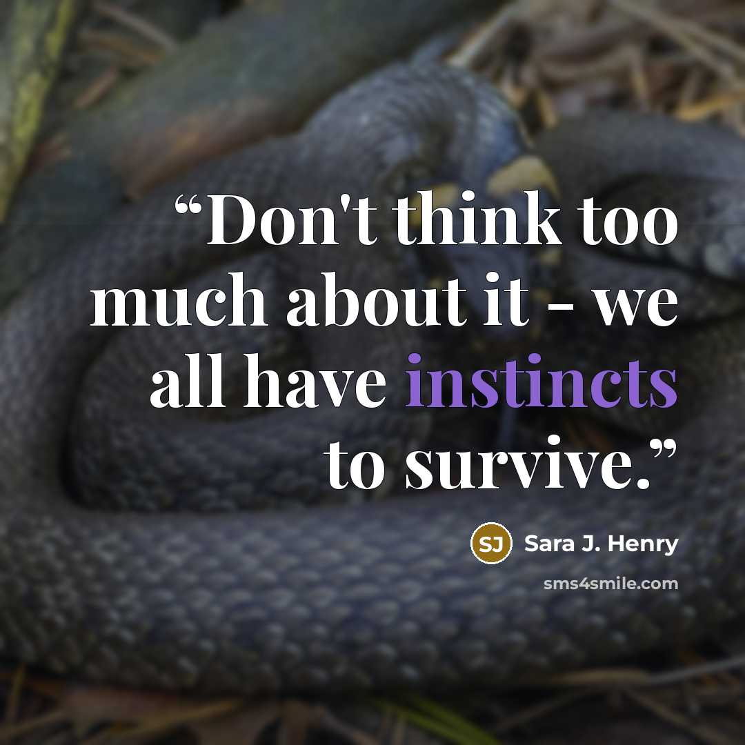 “Don't think too much about it - we all have instincts to survive.” quote by Sara J. Henry