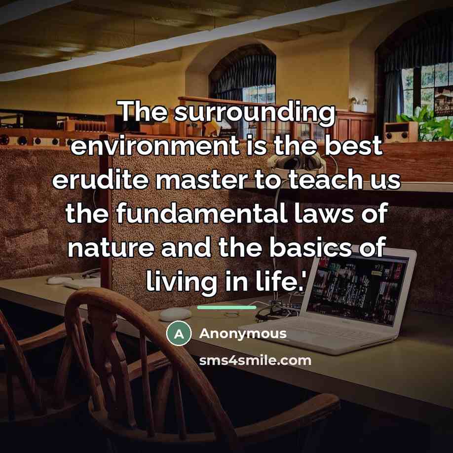 “The surrounding environment is the best erudite master to teach…” quote by Anonymous