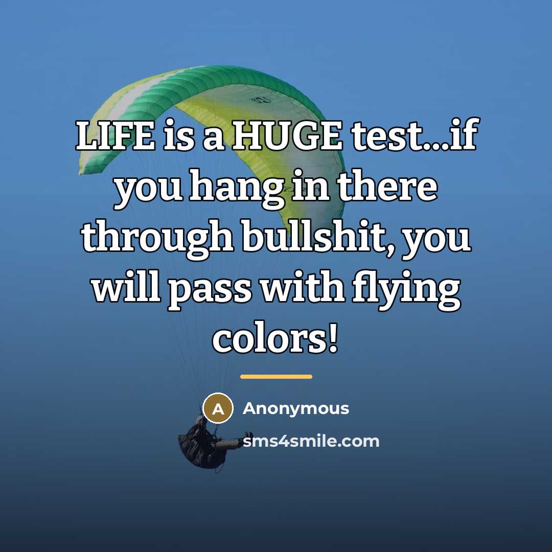 “LIFE is a HUGE test...if you hang in there through…” quote by Anonymous