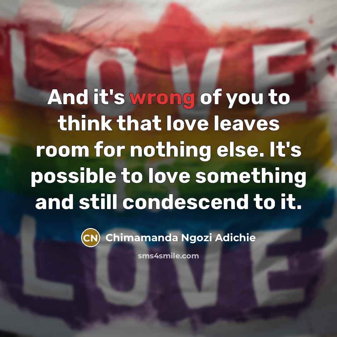 “And it's wrong of you to think that love leaves…” quote by Chimamanda Ngozi Adichie
