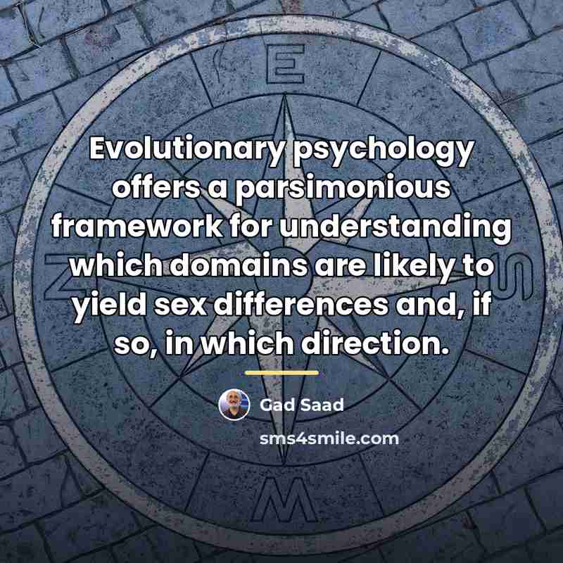 “Evolutionary psychology offers a parsimonious framework for understanding which domains…” quote by Gad Saad