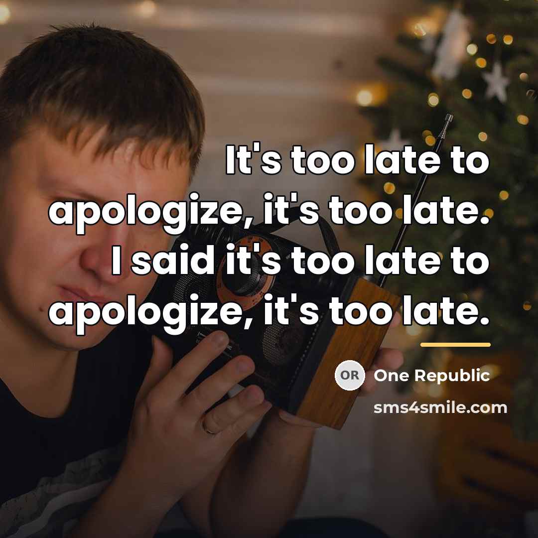 “It's too late to apologize, it's too late. I said…” quote by One Republic