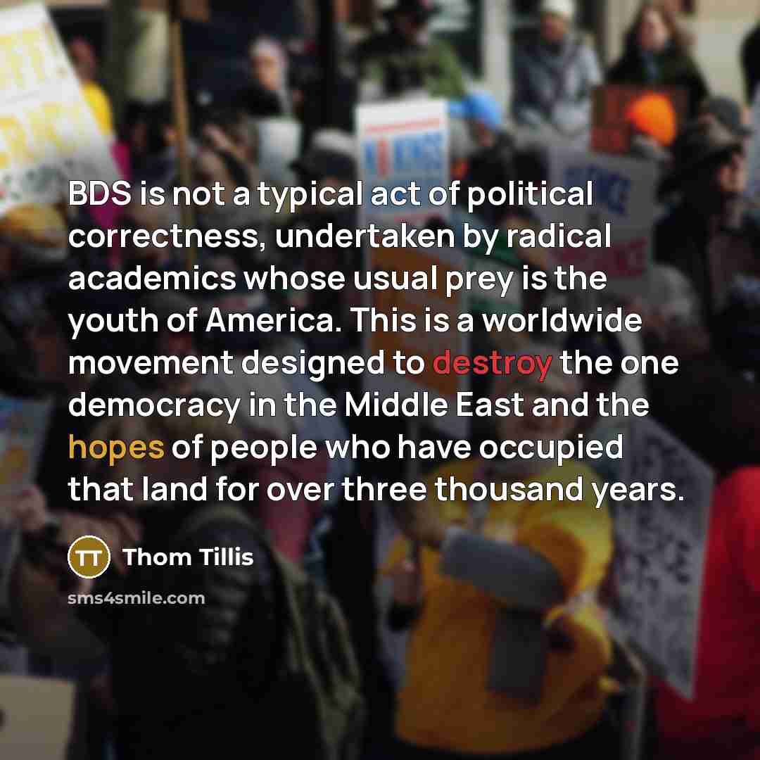 “BDS is not a typical act of political correctness, undertaken…” quote by Thom Tillis