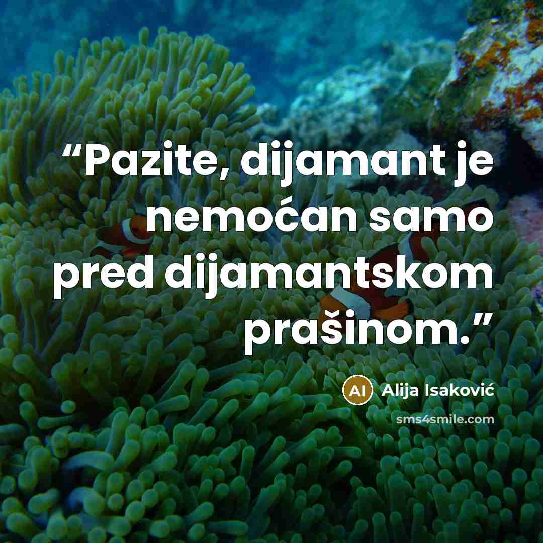 “Pazite, dijamant je nemoćan samo pred dijamantskom prašinom.” quote by Alija Isaković