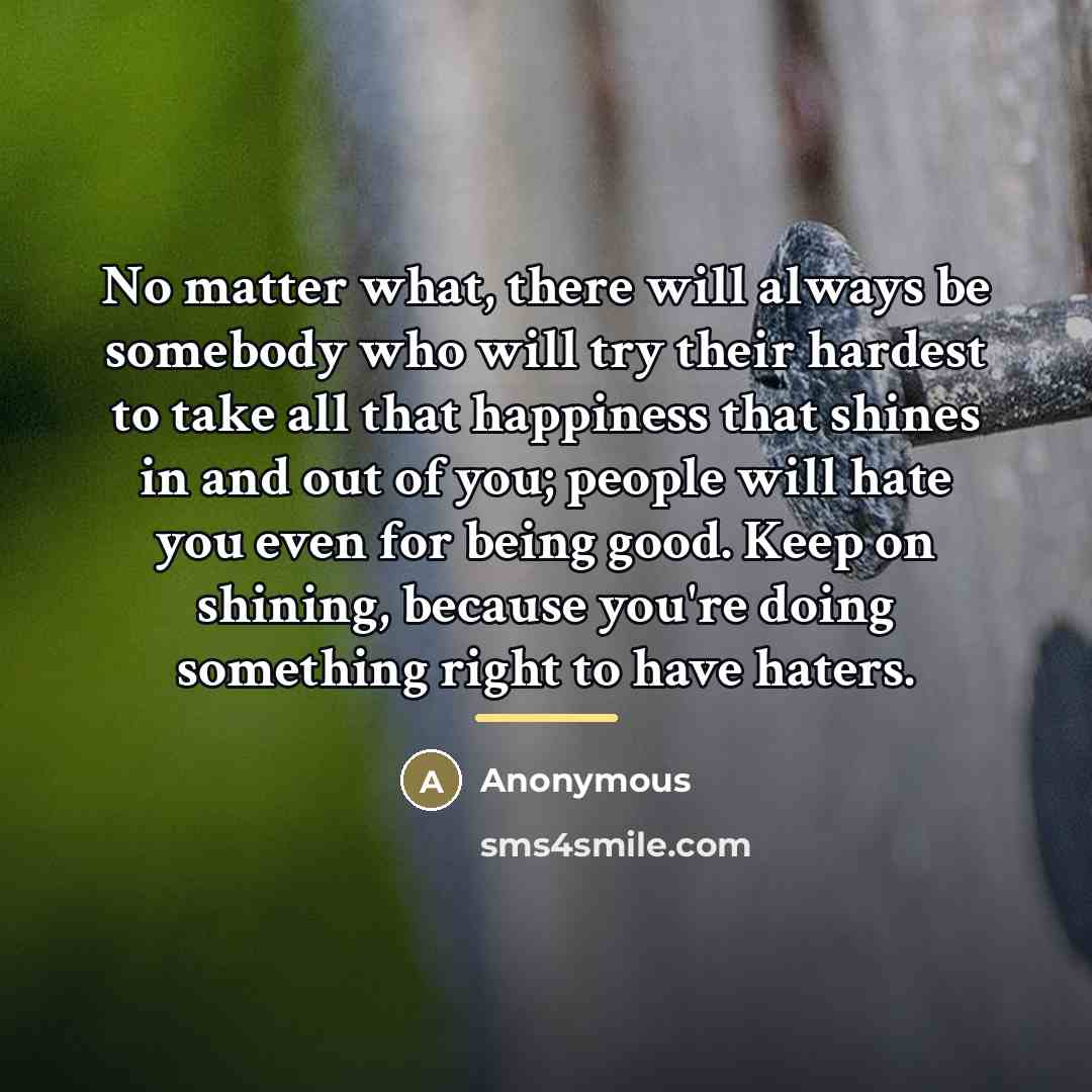 “No matter what, there will always be somebody who will…” quote by Anonymous