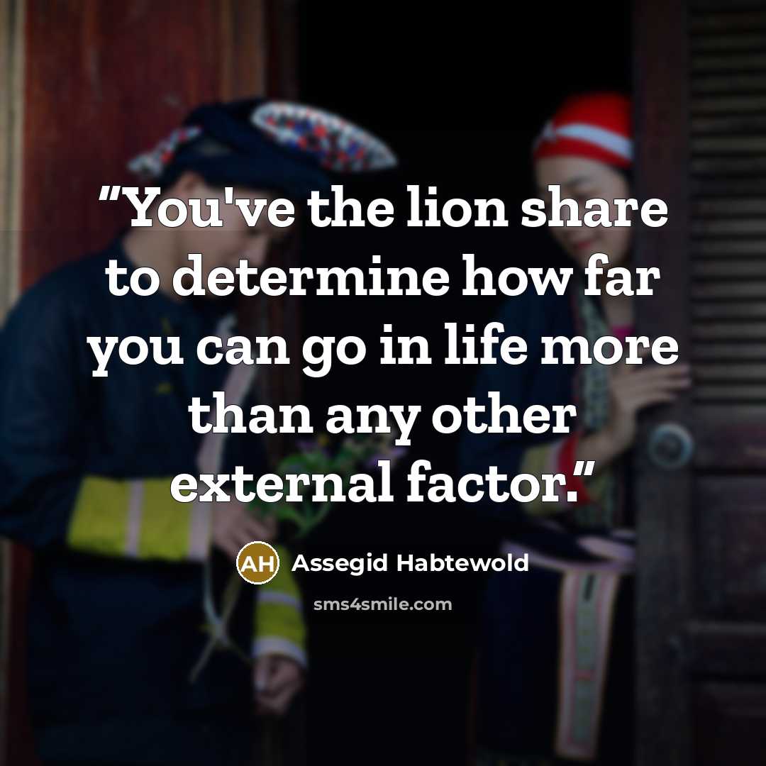 “You've the lion share to determine how far you can go in life more than any other external factor.” quote by Assegid Habtewold