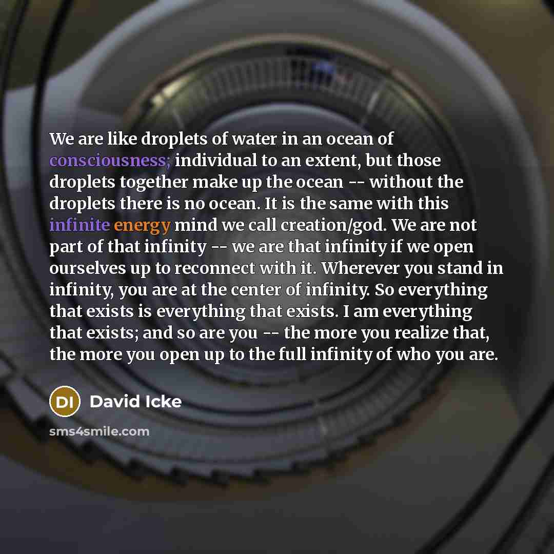 “We are like droplets of water in an ocean of…” quote by David Icke