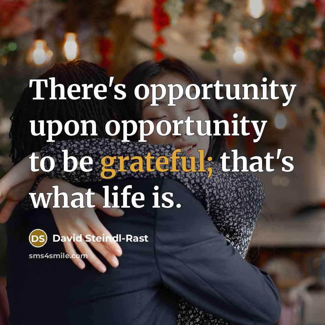 “There's opportunity upon opportunity to be grateful; that's what life…” quote by David Steindl-Rast