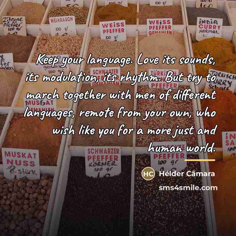 “Keep your language. Love its sounds, its modulation, its rhythm.…” quote by Hélder Câmara