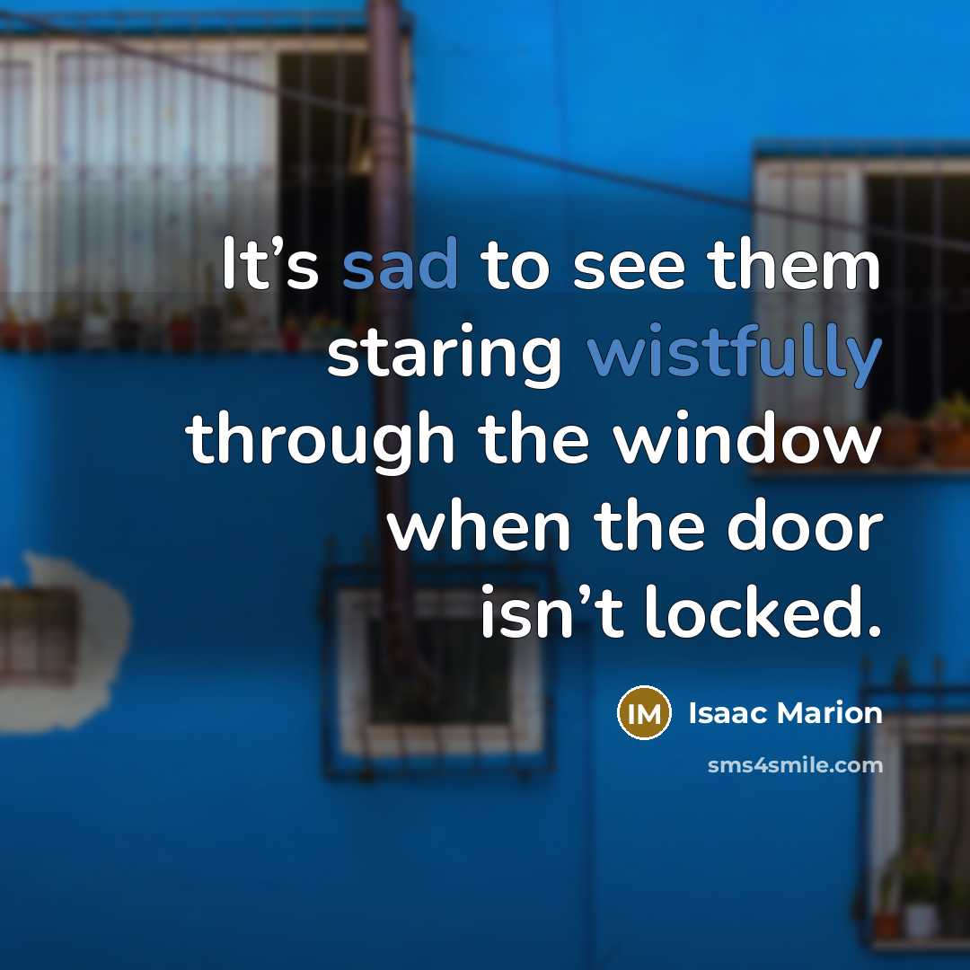 “It’s sad to see them staring wistfully through the window when the door isn’t locked.” quote by Isaac Marion