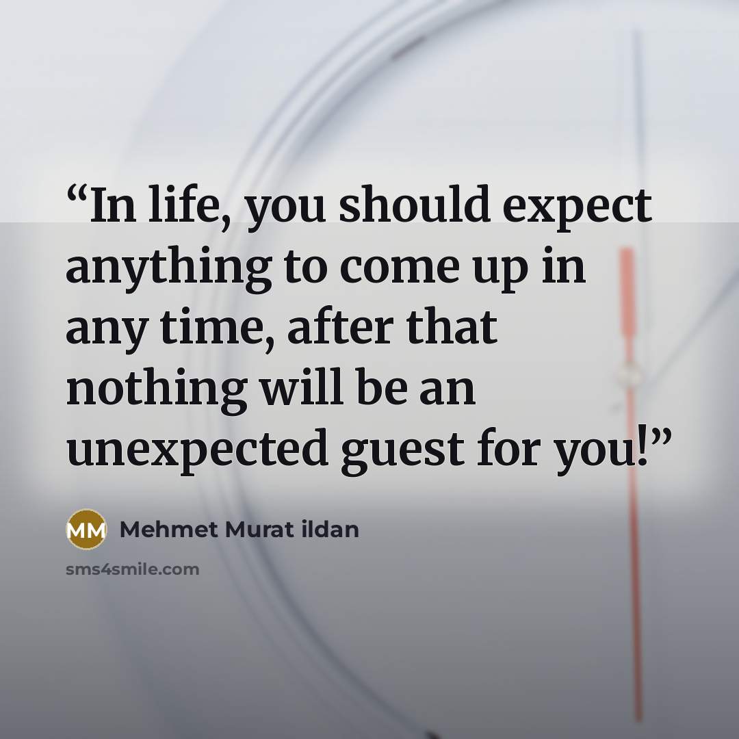 “In life, you should expect anything to come up in any time, after that nothing will be an unexpected guest for you!” quote by Mehmet Murat ildan