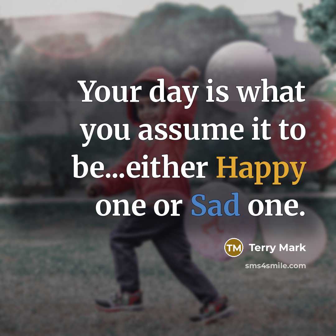 “Your day is what you assume it to be...either Happy one or Sad one.” quote by Terry Mark