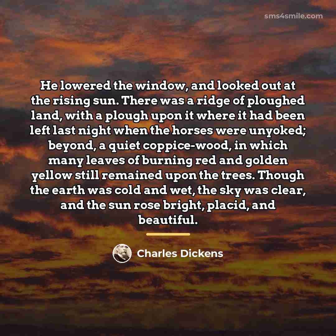“He lowered the window, and looked out at the rising…” quote by Charles Dickens