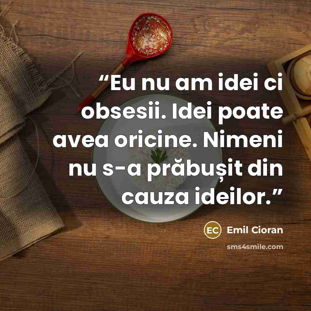 “Eu nu am idei ci obsesii. Idei poate avea oricine. Nimeni nu s-a prăbușit din cauza ideilor.” quote by Emil Cioran