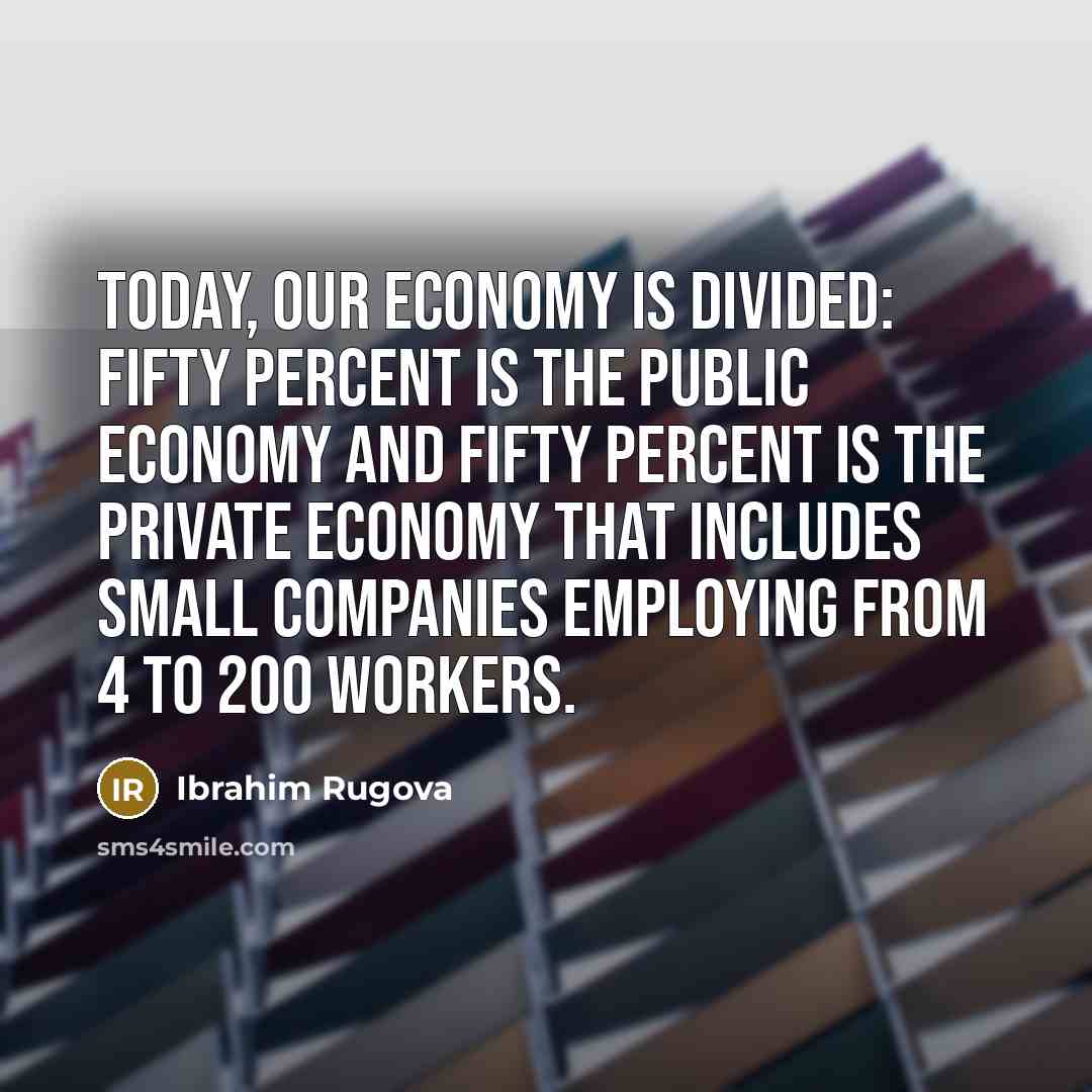 “Today, our economy is divided: fifty percent is the public…” quote by Ibrahim Rugova