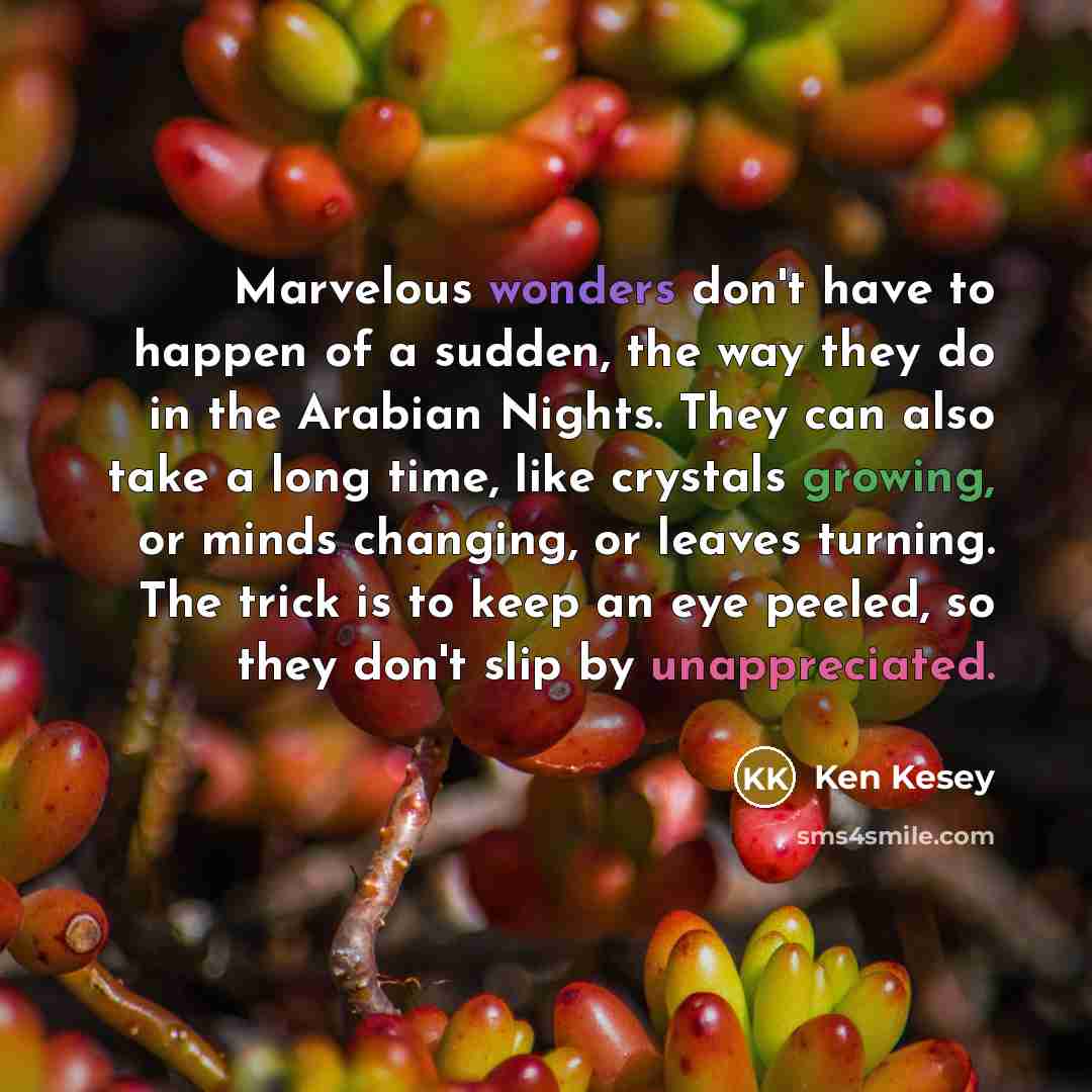 “Marvelous wonders don't have to happen of a sudden, the…” quote by Ken Kesey