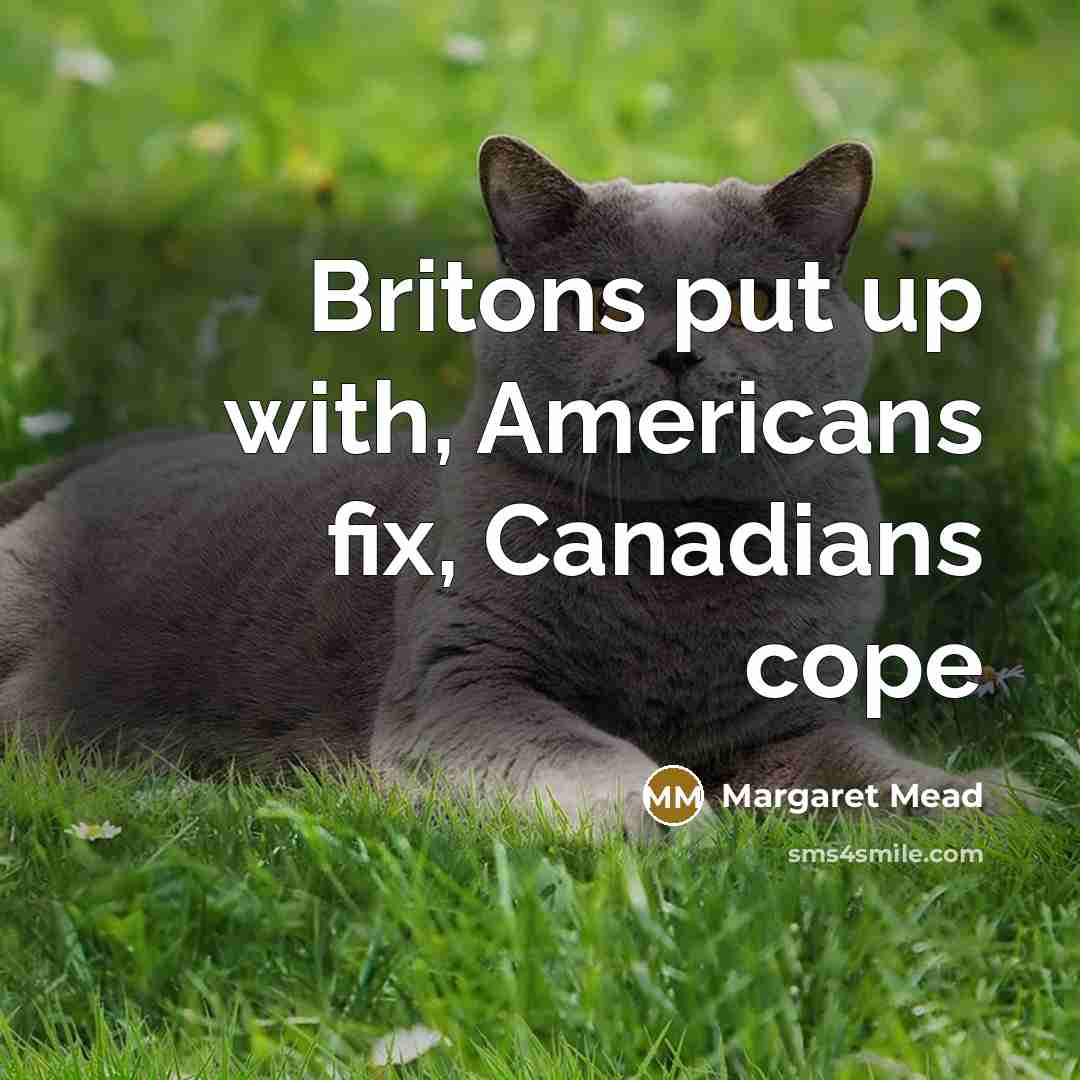 “Britons put up with, Americans fix, Canadians cope…” quote by Margaret Mead