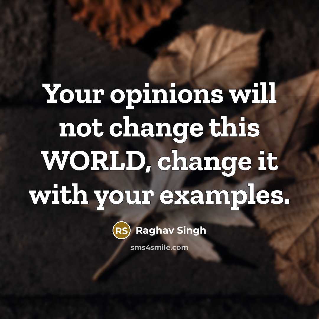 “Your opinions will not change this WORLD, change it with…” quote by Raghav Singh