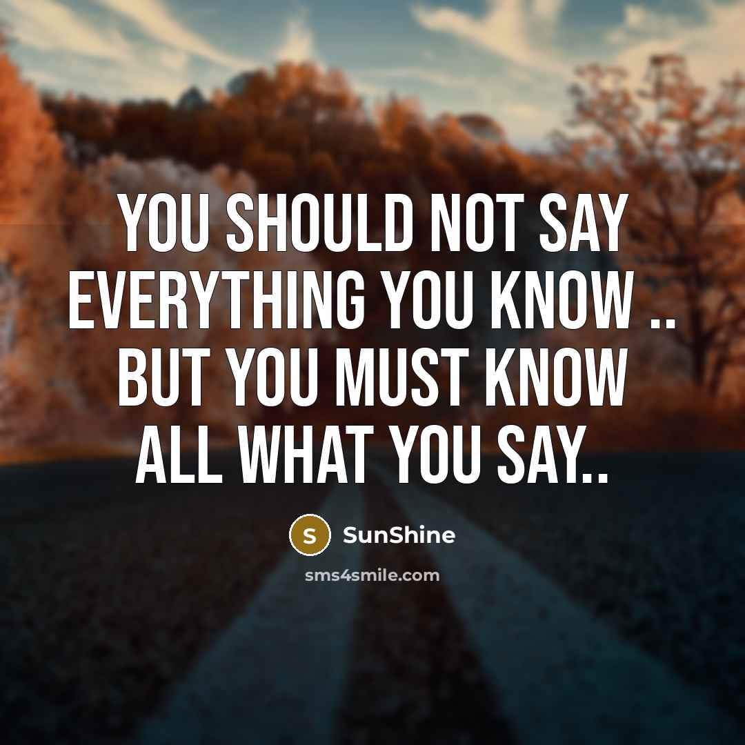 “You should not say everything you know .. but you must know all what you say..” quote by SunShine