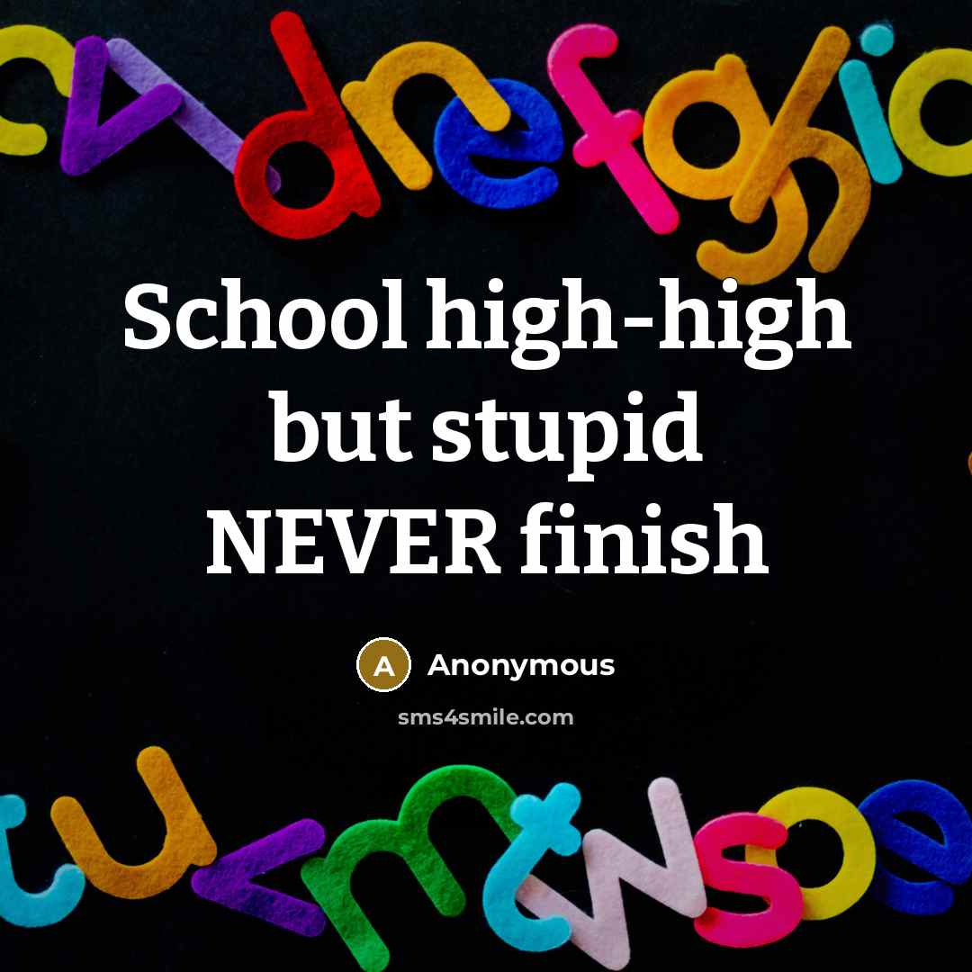 “School high-high but stupid NEVER finish…” quote by Anonymous