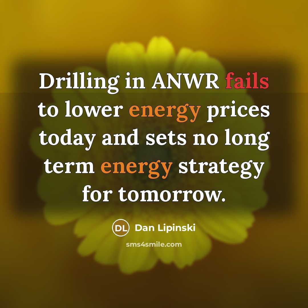 “Drilling in ANWR fails to lower energy prices today and sets no long term energy strategy for tomorrow.” quote by Dan Lipinski
