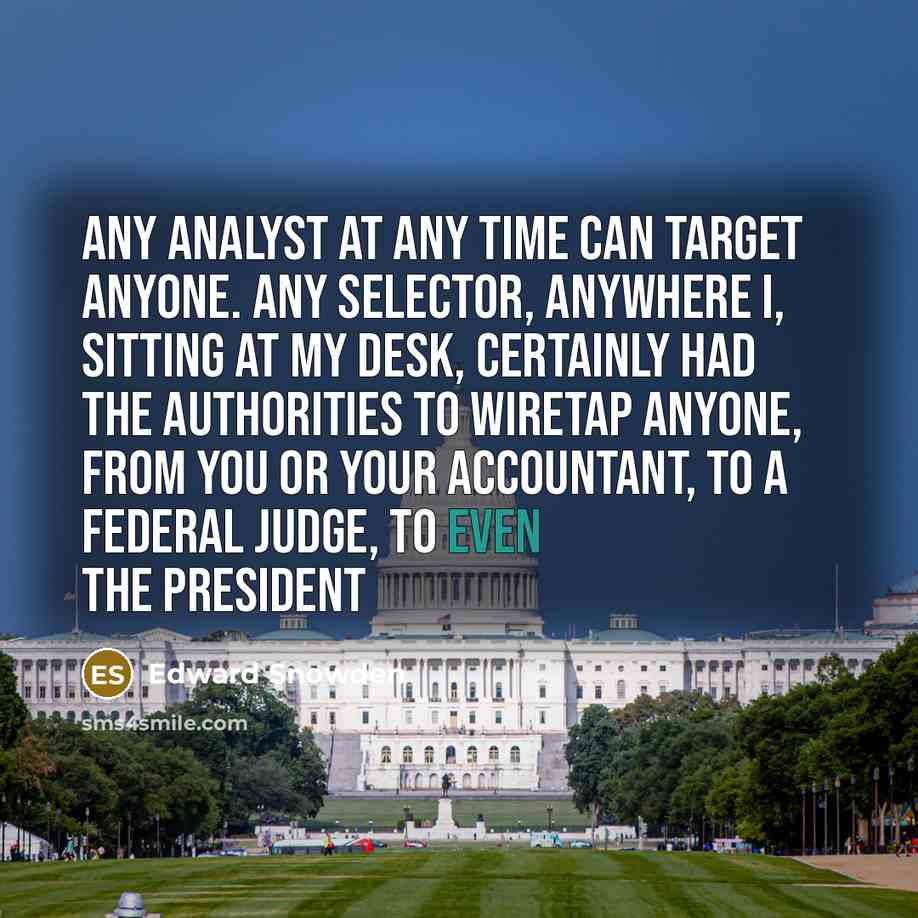 “Any analyst at any time can target anyone. Any selector,…” quote by Edward Snowden