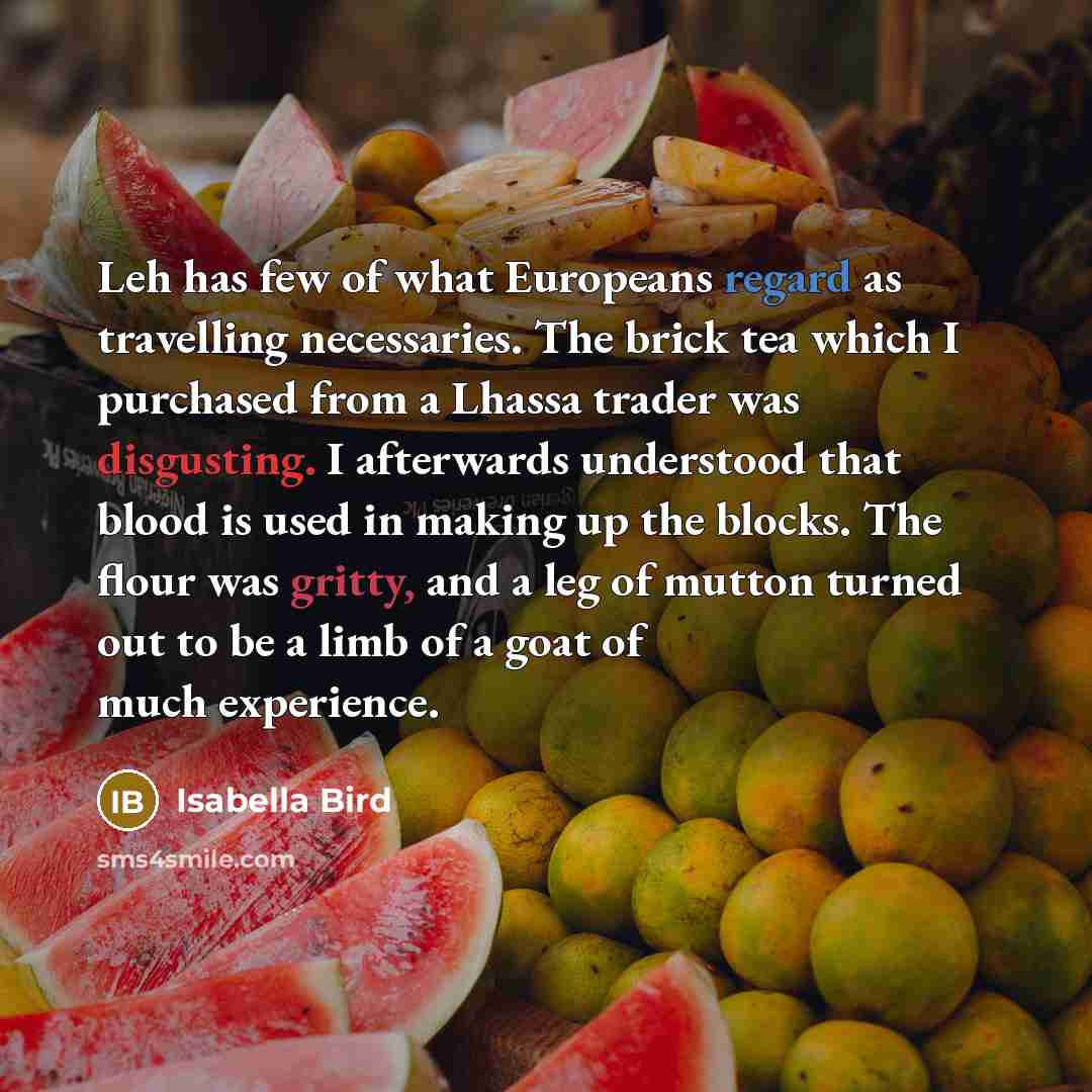 “Leh has few of what Europeans regard as travelling necessaries.…” quote by Isabella Bird