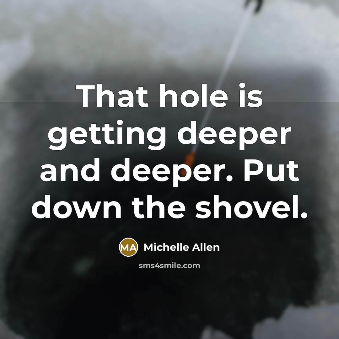 “That hole is getting deeper and deeper. Put down the shovel.” quote by Michelle Allen
