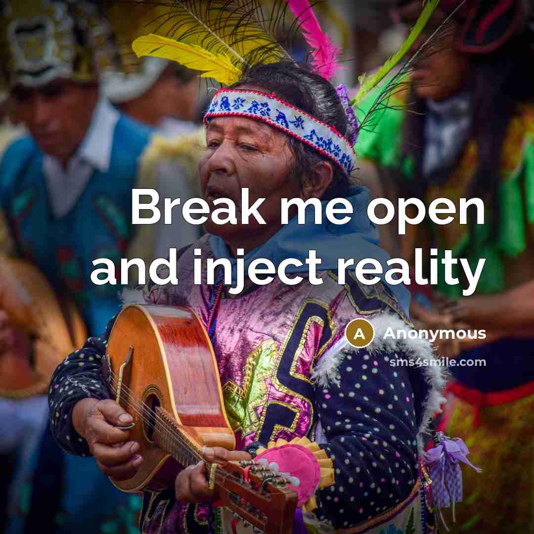 “Break me open and inject reality” quote by Anonymous