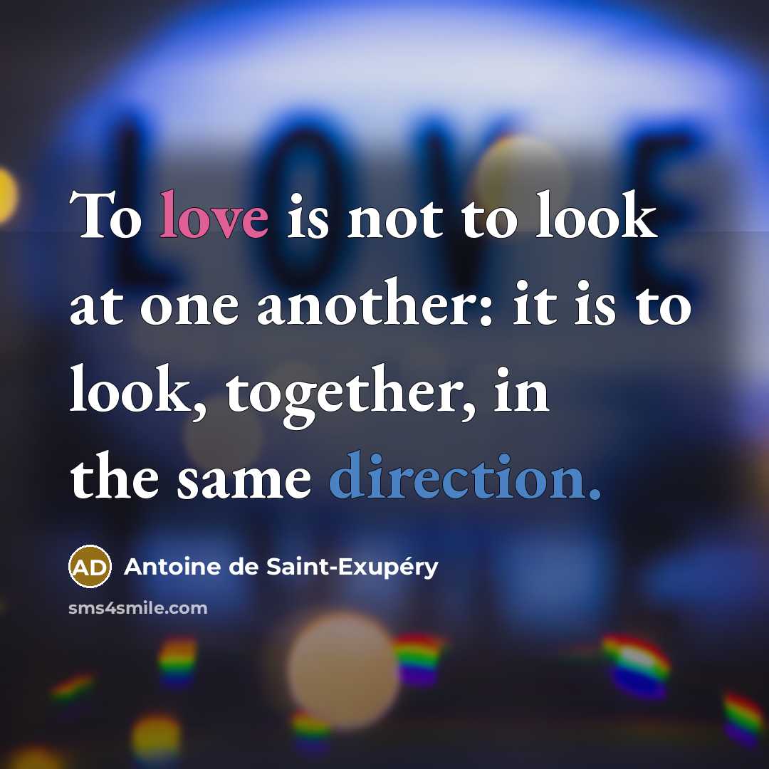 “To love is not to look at one another: it is to look, together, in the same direction.” quote by Antoine de Saint-Exupery
