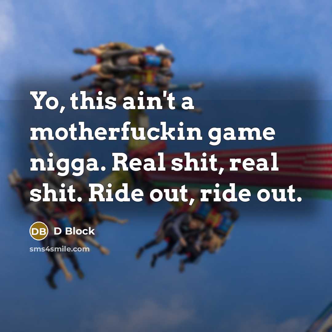 “Yo, this ain't a motherfuckin game nigga. Real shit, real shit. Ride out, ride out.” quote by D Block