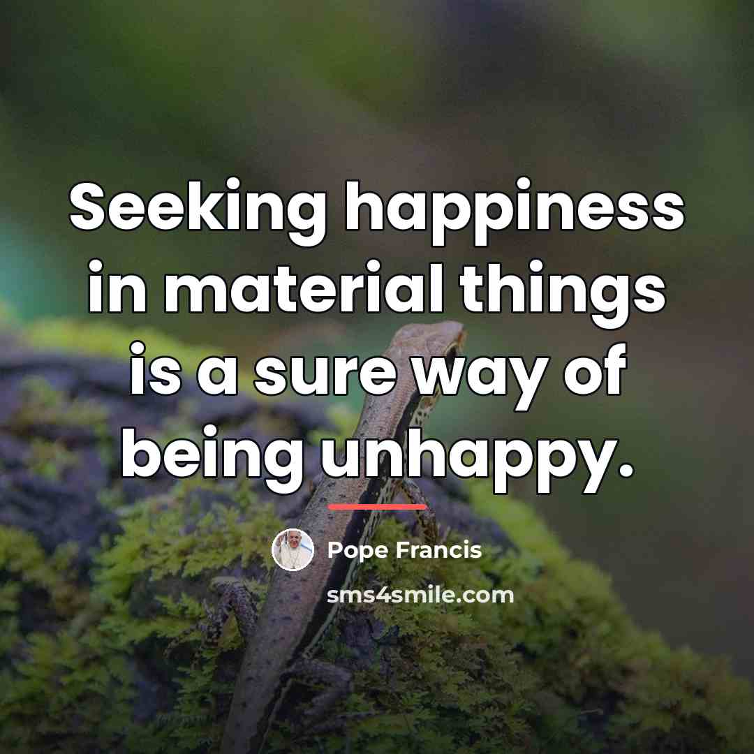 “Seeking happiness in material things is a sure way of…” quote by Pope Francis