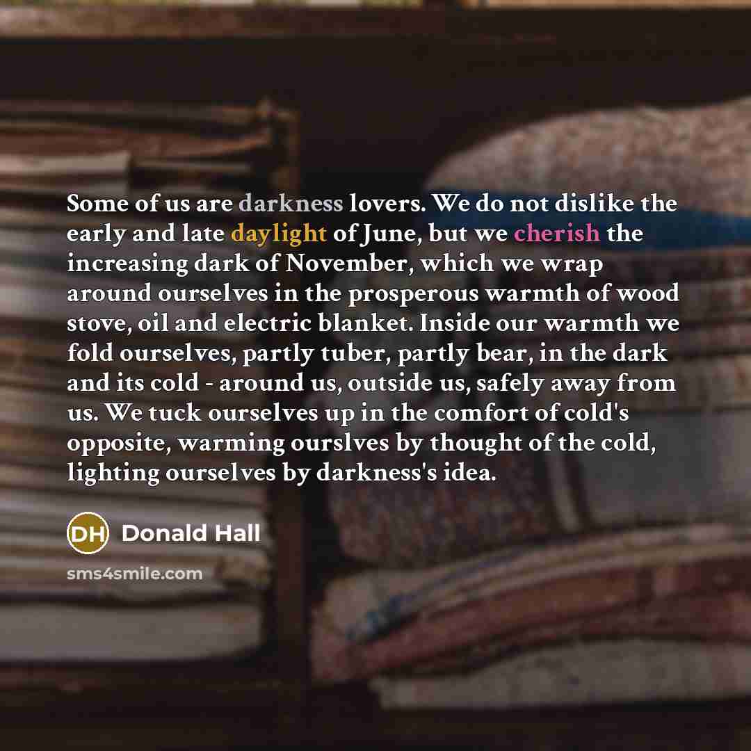 “Some of us are darkness lovers. We do not dislike…” quote by Donald Hall