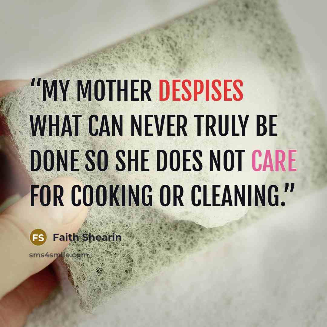 “My mother despises what can never truly be done so she does not care for cooking or cleaning.” quote by Faith Shearin