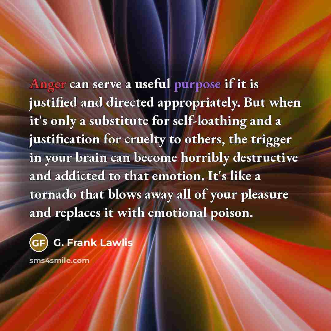 “Anger can serve a useful purpose if it is justified…” quote by G. Frank Lawlis