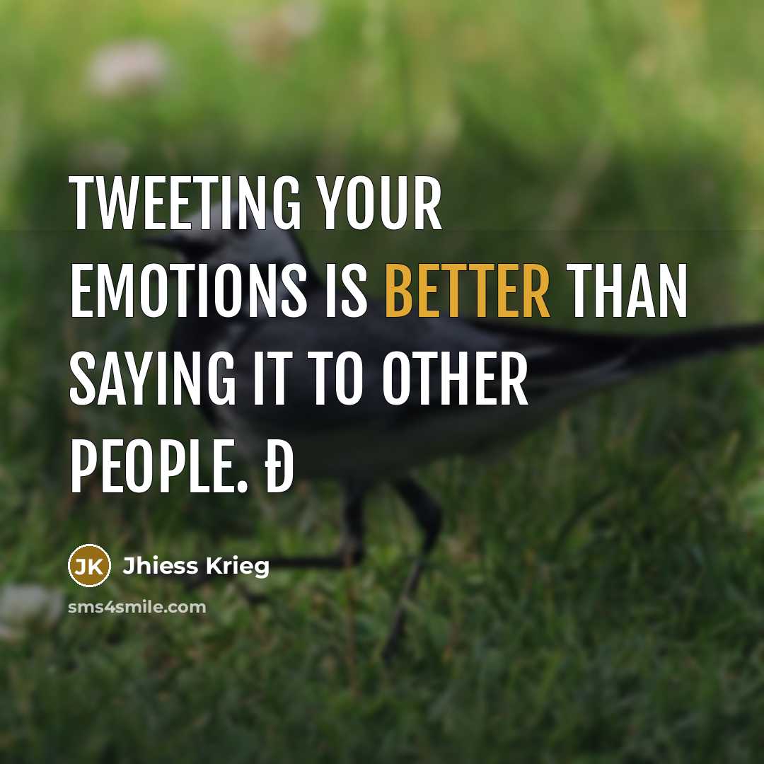 “Tweeting your emotions is better than saying it to other people. ð” quote by Jhiess Krieg