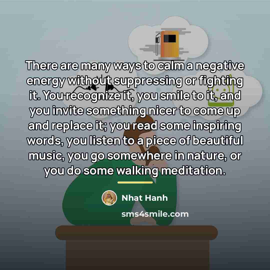 “There are many ways to calm a negative energy without…” quote by Nhat Hanh